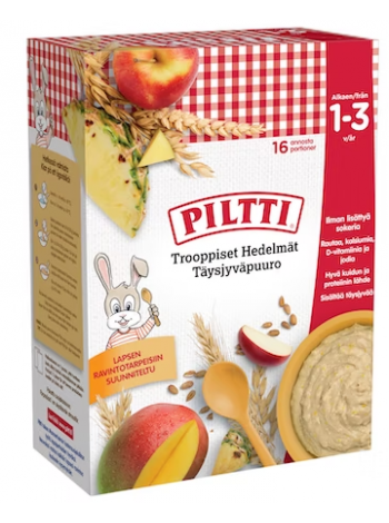 Цельнозерновая каша для детей Piltti 2x240г тропические фрукты от 1 до 3 лет