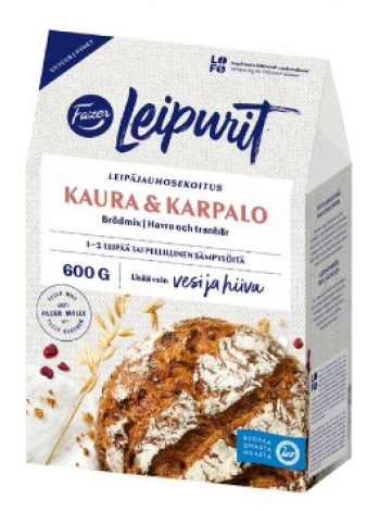 Смесь муки для хлеба  Fazer Leipurit Kaura-karpalo 600г овсянка клюква 
