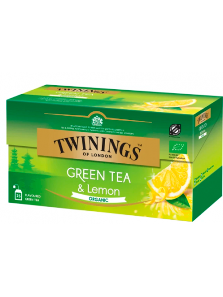 Зеленый чай в пакетиках Twinings Green Lemon Organic 25x1,5 г с лимоном