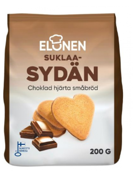 Печенье песочное  в форме сердца Elonen suklaasydän 200г с шоколадом