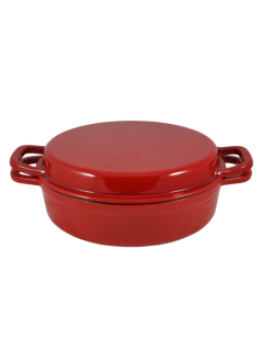 Сковорода чугунная OPA Arki с двойной крышкой 29 см красная