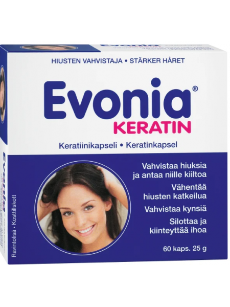 Витамины для поврежденных волос Evonia Keratin + Biotin 60 капсул