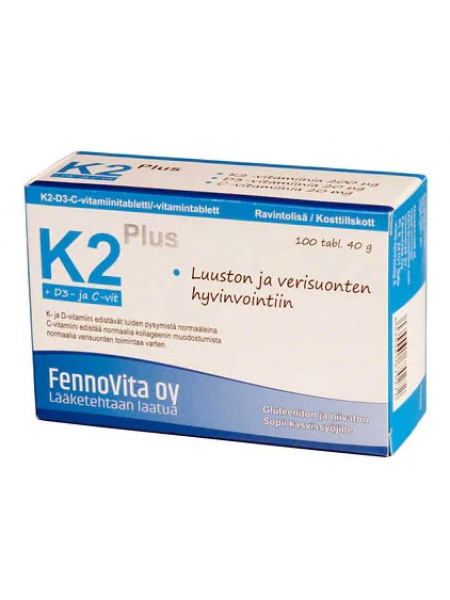 Препарат для здоровья костей Fennovita K2 Plus +D3 и C 100таб/40г
