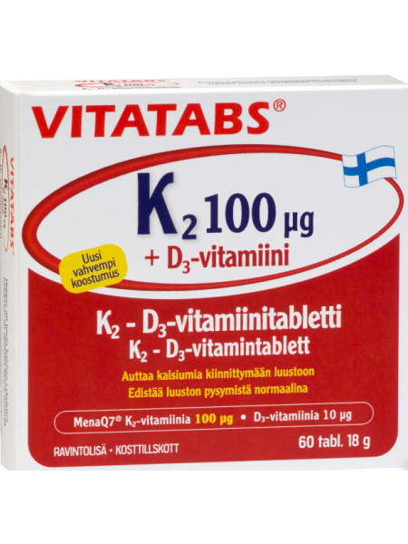 Препарат для здоровья костей Vitatabs K2 100 µg + D3 60шт