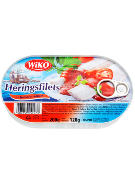 Филе сельди в томатном соусе WIKO Heringsfilets in Tomatensauce 200г