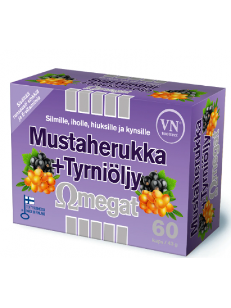 Рыбий жир с витаминами VN Mustaherukka+Tyrniöljy 60таб Черная смородина + облепиховое масло