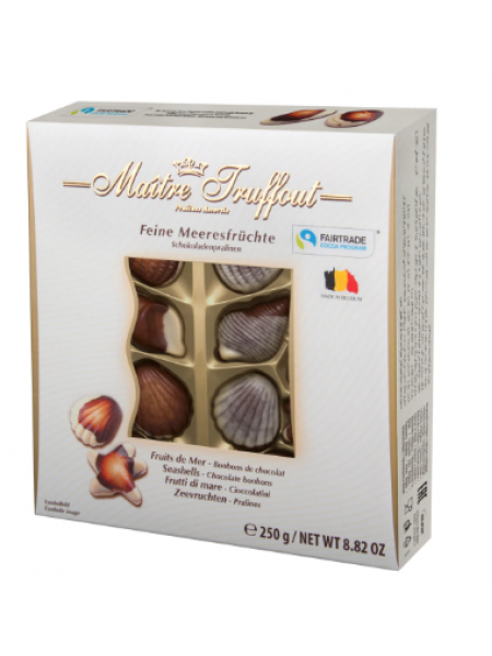 Шоколадные ракушки Maître Truffout 250г с начинкой из орехового крема в коробке