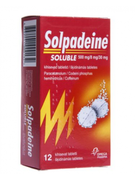 Таблетки обезболивающие SOLPADEINE SOLUBLE KIHISEV TBL 500MG+8MG+30MG 12шт