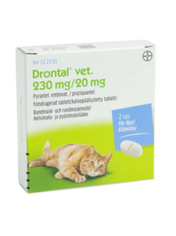 Препарат для выведения круглых и ленточных червей у кошек DRONTAL VET 230мг/20мг 2шт