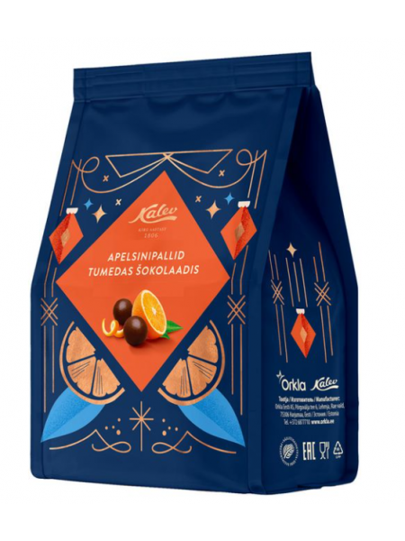 Новогодние конфеты апельсиновые шарики в темном шоколаде Kalev 120г