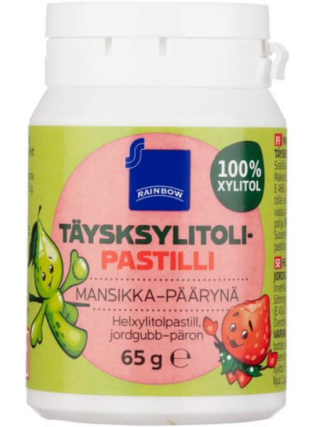 Пастилки с ксилитом Rainbow Täysksylitolipastilli Mansikka-Päärynä 65г клубника-груша