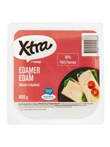 Сыр сливочный X-tra Edam 16% 400г в нарезке 