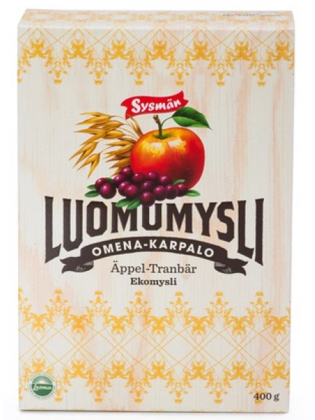 Органические мюсли Sysmän Omena-Karpalo Luomumysli 400г мед клюква яблоко 