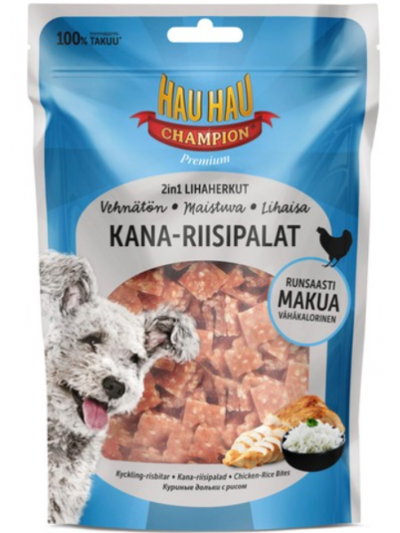 Лакомство для собак Hau-Hau Champion 2In1 Lihaherkut Kana-Riisipalat 80 г курица рис