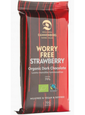 Плитка темного шоколада с клубникой Dammenberg Organic Fair Trade 70 г