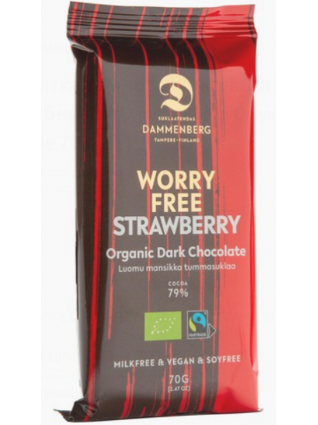 Плитка темного шоколада с клубникой Dammenberg Organic Fair Trade 70 г