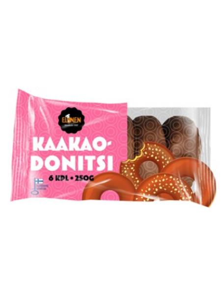 Пончики с какао-глазурью Elonen Kaakao Donitsi 250г 6шт