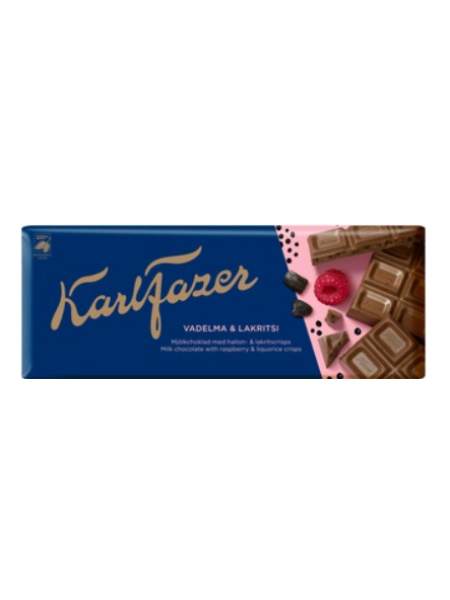 Плиточный шоколад с малиной и солодкой Karl Fazer vadelma & lakritsi 200 г