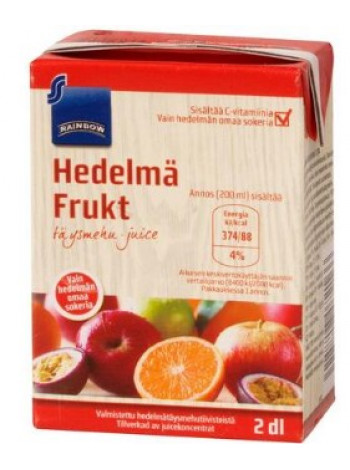 Фруктовый сок Rainbow hedelmä 2dl яблоко апельсин маракуйя