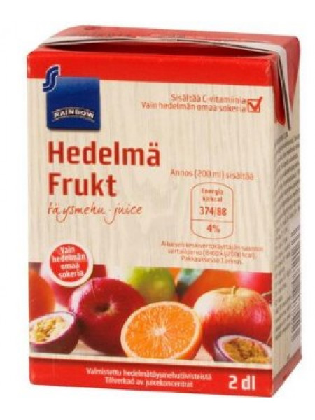 Фруктовый сок Rainbow hedelmä 2dl яблоко апельсин маракуйя