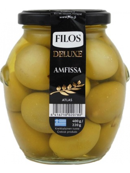 Большие зеленые оливки Filos Deluxe Amfissa 400/220г