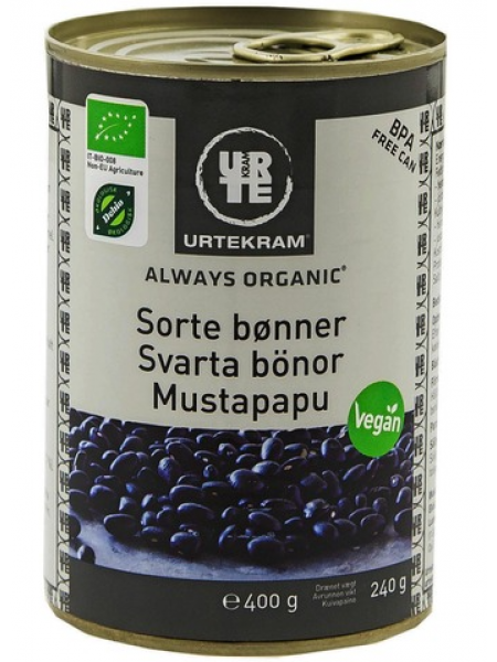 Органическая черная фасоль Urtekram Luomu Mustapapu Suolavedessä 400/240г в ж/б
