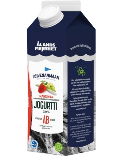 Аландский йогурт Ahvenanmaan Jogurtti Mansikka-Karviaismarja-Sitruunaruoho 1кг клубника, крыжовник, лимонная трава