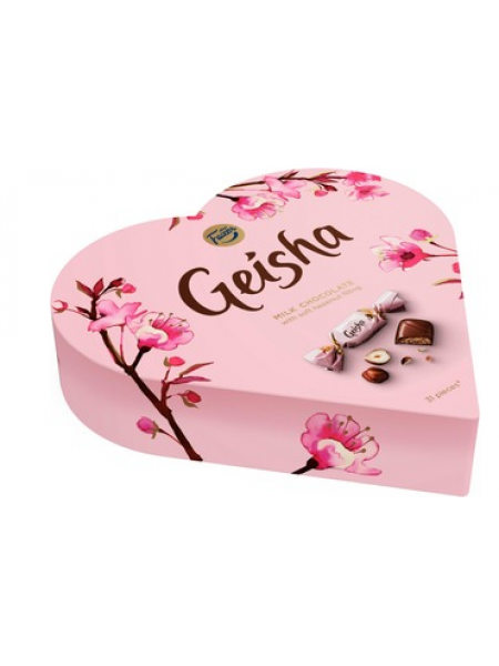 Конфеты из молочного шоколада с начинкой из фундука и нуги 38% Fazer Fazer Geisha Heart 225 г в подарочной коробке
