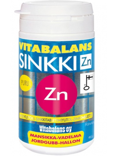 Жевательные таблетки с цинком Vitabalans Sinkki Zn 90шт со вкусом клубники и малины