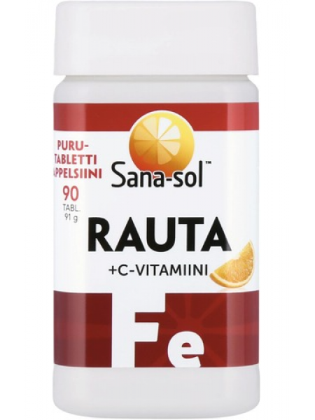 Жевательные таблетки с добавлением железа и витамином С Sana-Sol Rauta+C 90таб