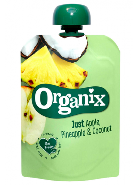 Органическое фруктовое пюре Organix Just Apple ананас и кокос 100 г с 6 месяцев