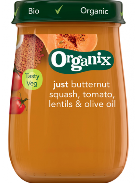 Овощное пюре Organix мускусная тыква помидоры чечевица и оливковое масло 190г с 6 месяцев