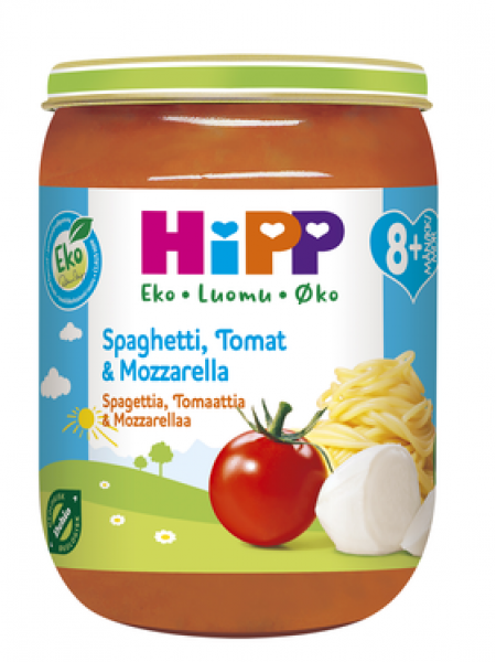 Органические спагетти HiPP Luomu Spagettia, Tomaattia Ja Mozzarellaa помидоры и моцарелла 190г с 8 + месяцев