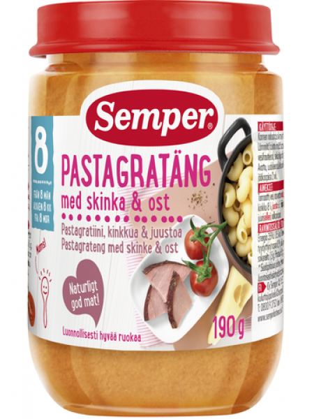 Детское питание макароны с ветчиной и сыром Semper Pastagratiinia, Kinkkua Ja Juustoa Alkaen 190г с 8 месяцев