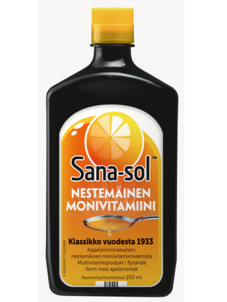 Жидкий мультивитаминный комплекс Sana-Sol Nestemäinen Appelsiininmakuinen со вкусом апельсина 250мл