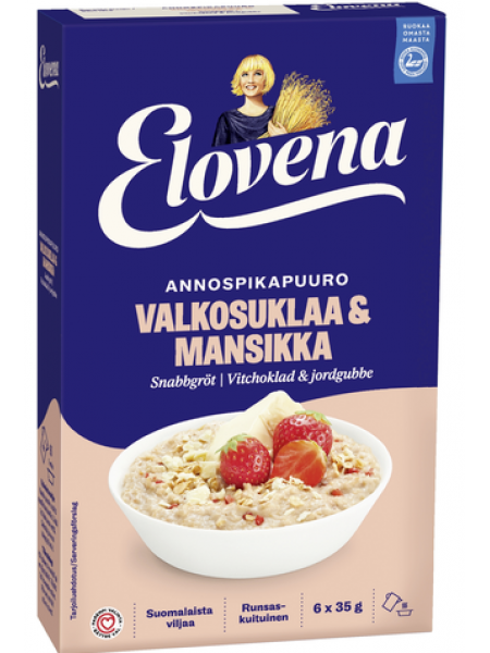 Каша Elovena Annospikapuuro Valkosuklaa-Mansikka 210г 6х35г белый шоколад малина