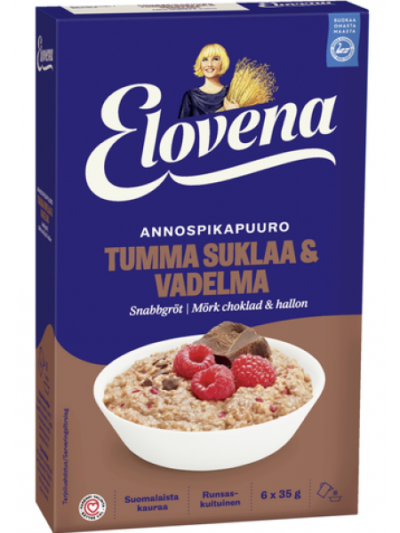 Каша быстрого приготовления Elovena Tumma Suklaa & Vadelma 210г 6х35г шоколад малина