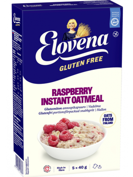 Каша быстрого приготовления Elovena Gluten Free Raspberry Instant Oatmeal 200г без глютена с малиной