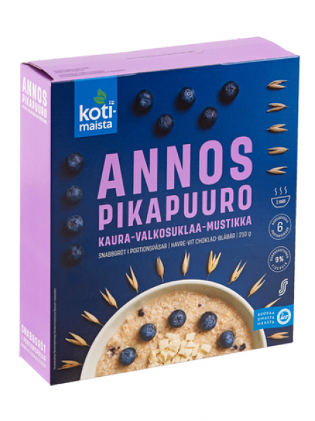 Каша быстрого приготовления Kotimaista Annos Pikapuuro 210г из белого шоколада с черникой