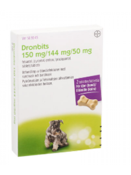Глистогонного средства для собак Dronbits 150 мг / 144 мг / 50 мг 2 таб