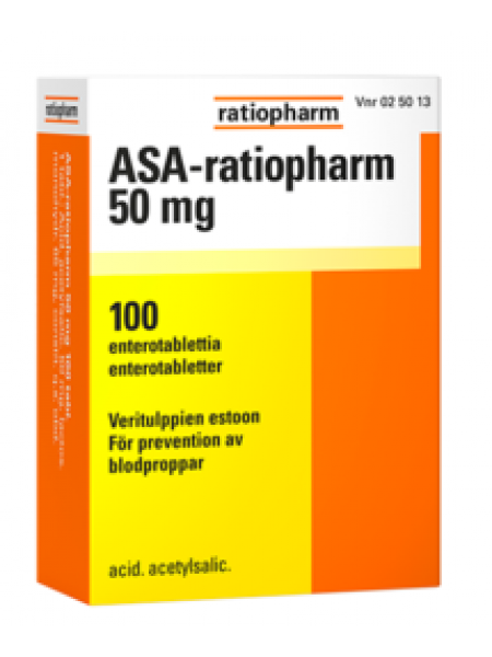 Препарат для профилактики артериальной тромбоэмболии ASA-ratiopharm 50мг 100таб