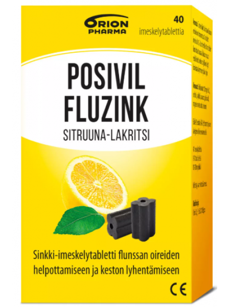 Леденцы от гриппа и простуды Orion Posivil Fluzink 40шт лимон и лакрица