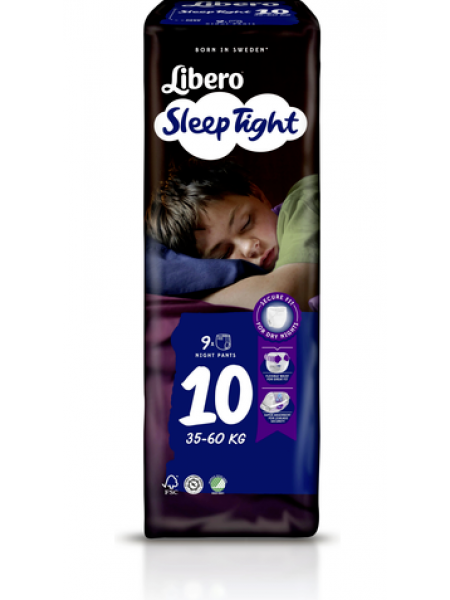 Подгузники трусики Libero SleepTight 10 на вес 35-60кг 9шт