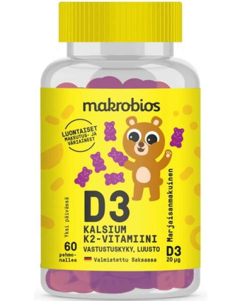 Витамины Makrobios Pehmonalle D3 + Kalsium + K2 120г 60шт