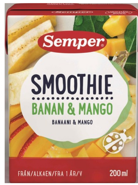 Фруктовое пюре для детей Semper Smoothie Banaani Mango 200 мл с 1 года банан манго