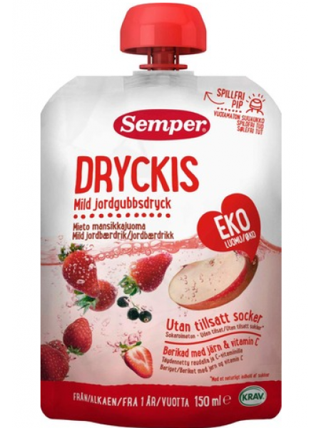 Органический детский сок Semper Dryckis Luomu Mansikkajuoma 150мл