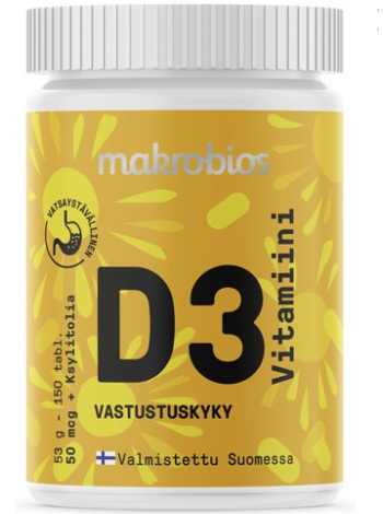 Витамины для костей и зубов Makrobios D3-Vitamiini 50 Mcg 150шт