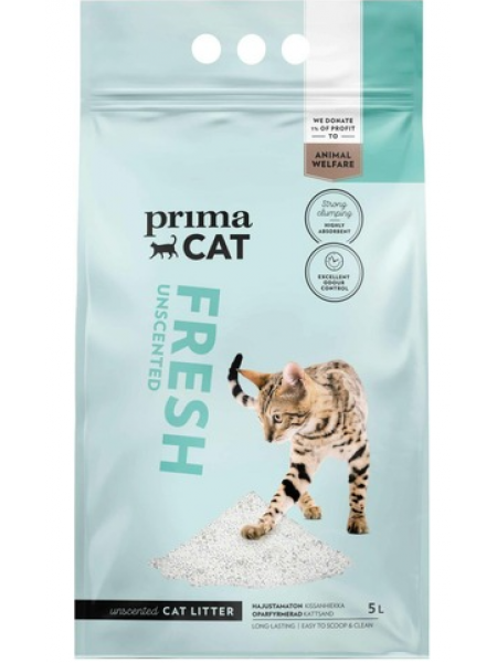 Наполнитель для кошачьих туалетов Primacat Fresh без запаха, белый 5 л