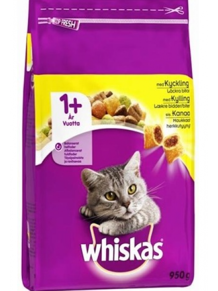 Сухой корм для взрослых кошек Whiskas 1+ Kanaa 950г злаки говядина