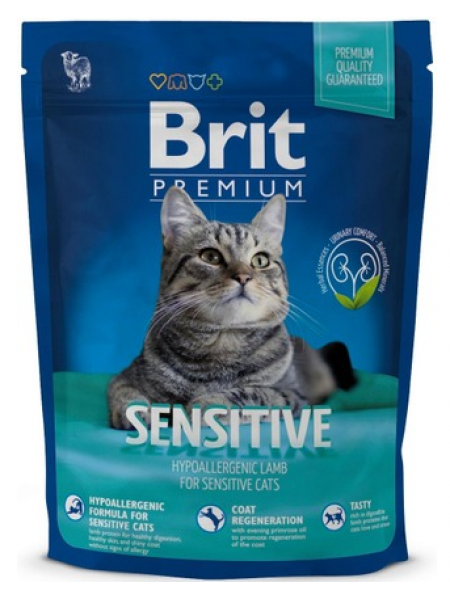 Сухой корм Brit Premium Sensitive для чувствительных кошек 300г баранина рис
